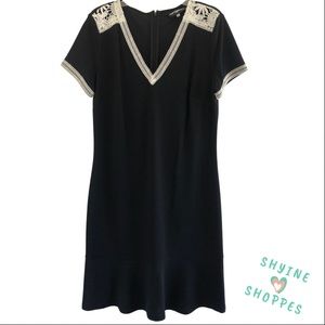 Karl Lagerfeld Black Dress White Lace Trim Dress ~ Size 12